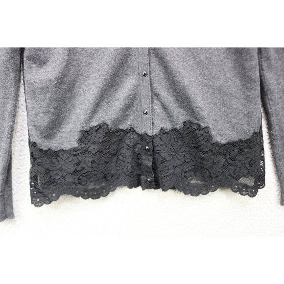 White House Black Market Wool Blend Button Up Lace Sweater-Size M-Whimsigoth - Picture 3 of 11